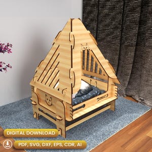 Charming Triangle Cat House Laser Cut, Gifts for Pets, Cat House Svg, Pet House Plywood, Cat Home Laser, Pet Home Svg, Cat Bed Laser |#N050