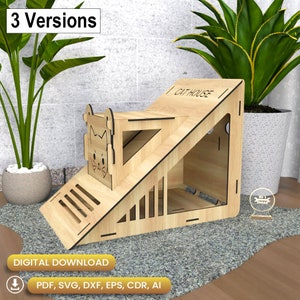 3 versions of Cozy Triangle Cat House DXF, Cat House SVG, Gifts for Pets, Pet House svg, Cat House svg, Laser file, Instant Download |#N003