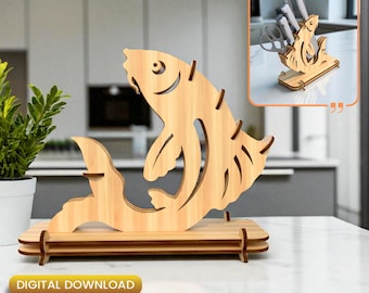 Wooden Fish Kitchen Knife Stand SVG, Laser Cut File (Digital Download)