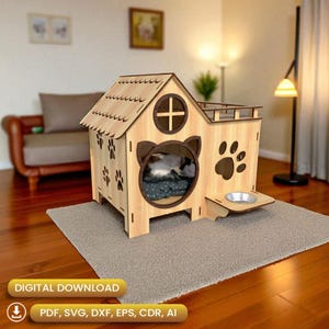 Modern Wooden Cat Villa Laser, Gifts for Pets, Pet House Svg, Cat House Svg, Pet House Plywood, Pet Home Svg, Cat Bed Laser |#N064