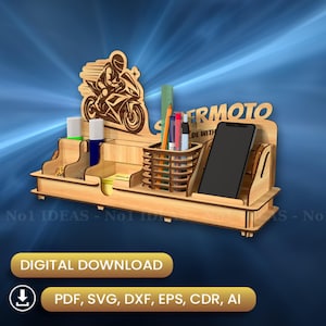 Motorcykel skrivbordsorganisatör laserskuren, födelsedagspresent, skrivbordsförvaring, laserpennhållare, kontorsorganisatör, pennhållare, skrivbordsorganisatör |#N115