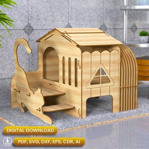 Modern Cat House with Steps Laser Cut, Pet House Svg, Cat House Svg, Pet House Plywood, Cat Home Laser, Pet Home Svg, Cat Bed Laser |#N052