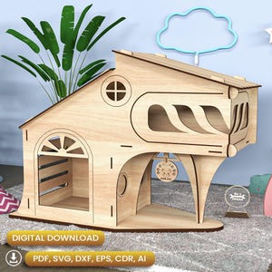 Casa para gatos con nombre para gatos cortada con láser, casa para mascotas svg, regalos para mascotas, casa para gatos cnc, casa para gatos cortada con láser, casa para mascotas svg /#N010