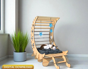 Archivo de corte láser de casita de gatos de madera en forma de media luna (descarga digital)