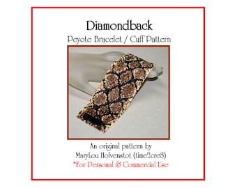 DIAMONDBACK Wide Peyote Cuff Bracelet Pattern Beadwoven Jewelry Tutorial PDF Digital Download Snake Snakeskin Reptile Five Color Even Count