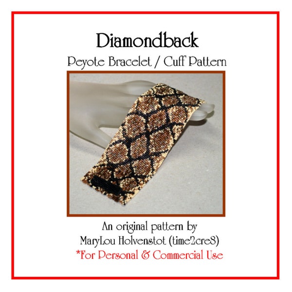 DIAMONDBACK Peyote Cuff Bracelet Pattern / Beadwoven Jewelry Tutorial / PDF Digital Download / 3 for price of 2 / Snake Snakeskin Reptile