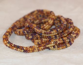 Harvest / Beaded Ndebele Rope Necklace or Bracelet / Fall Colors Autumn Colors / Brown, Amber, Coffee, Honey, Yellow, Golden / Bead Necklace