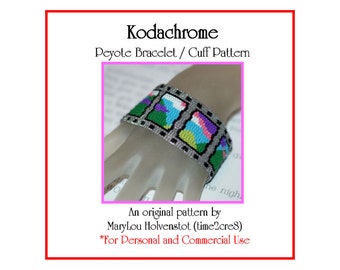 KODACHROME Peyote Cuff Bracelet Pattern - Beadwoven Jewelry Tutorial PDF Download Photography Photo Art Song Multicolor Design Word Chart