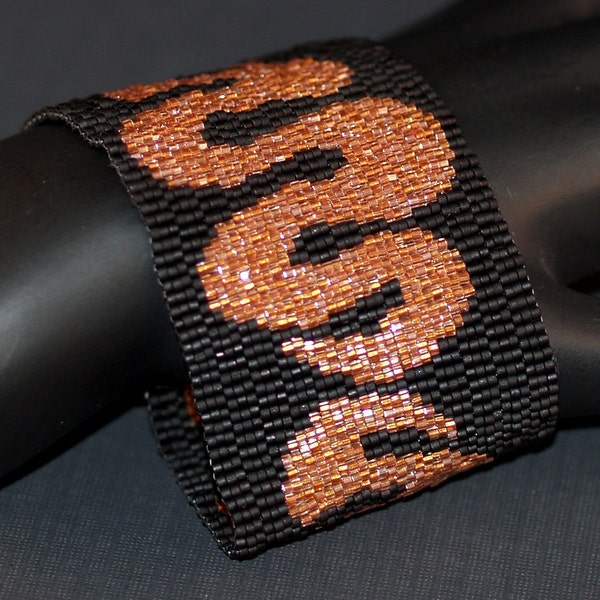 Wriggle / Beadwoven Peyote Cuff Bracelet / Shiny Copper and Matte Black Beads / Snake Design Jewelry / Beaded Bracelet / Unisex Jewelry