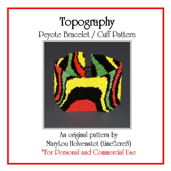 TOPOGRAPHY Peyote Cuff Pattern - Beadwoven Bracelet Tutorial Reggae Rasta Rastafarian Red Black Yellow Green Instructions Instant Download