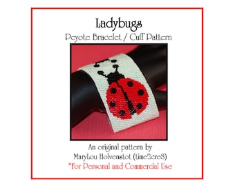 LADYBUGS Peyote Cuff Bracelet Pattern / Beadwoven Jewelry Tutorial / PDF Digital Download / 3 for price of 2 / Insect Ladybird Beetle Bug