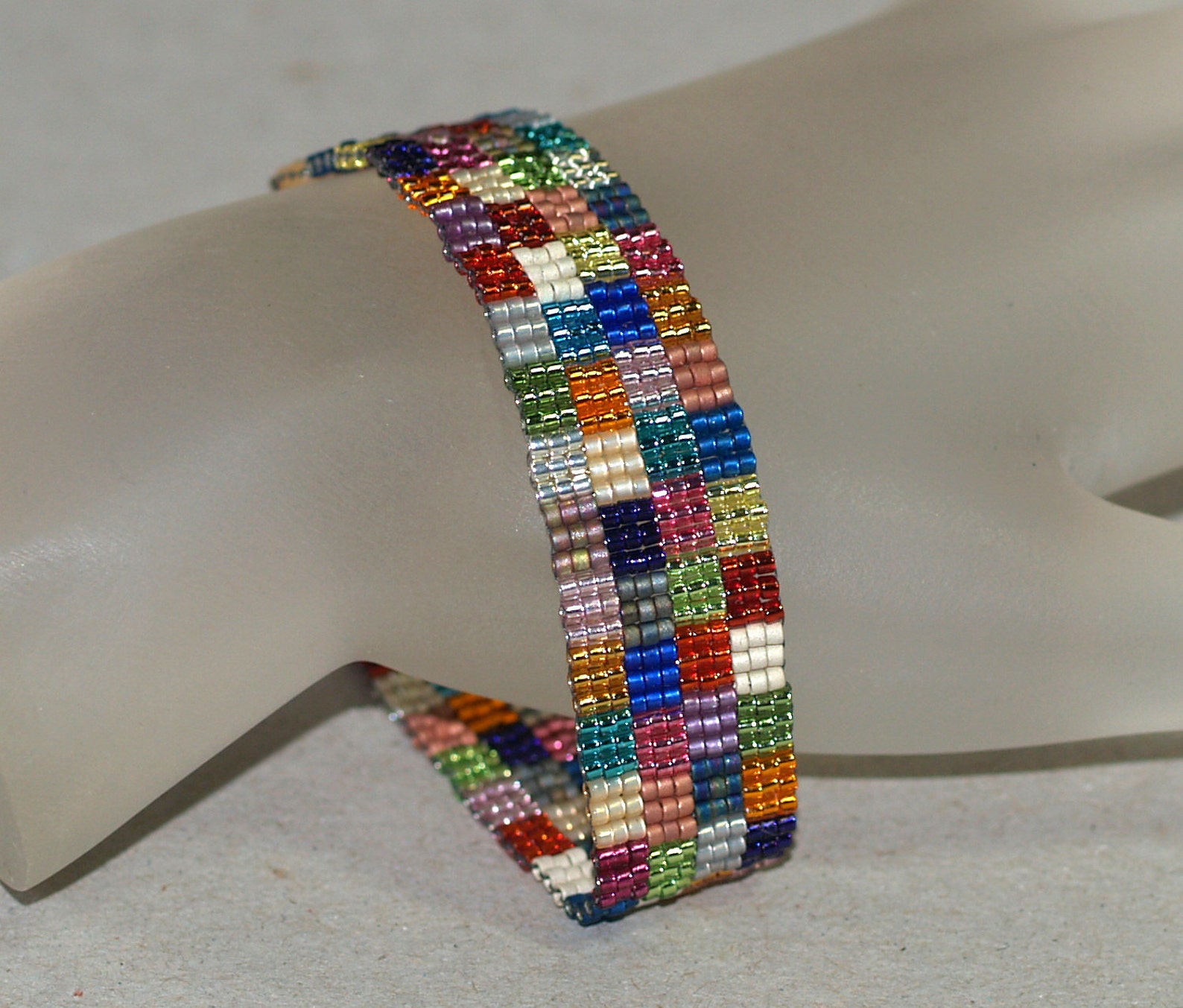 Grandma's Wild Patchwork / Beadwoven Bracelet / Narrow / Jewelry