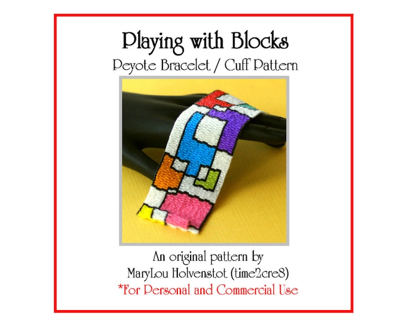 PLAYING with BLOCKS Peyote Cuff Bracelet Pattern / Beadwoven Jewelry Tutorial / PDF Digital Download / 3 for price of 2 / Modern Art Squares image 1