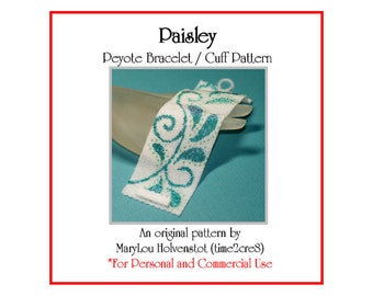 PAISLEY Peyote Cuff Pattern - Jewelry Tutorial Instant Download Teardrop Swirls Fabric Beadweaving Design Even Count Two or Three Colors