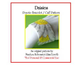 DAISIES Peyote Cuff Bracelet Pattern / Beadwoven Jewelry Tutorial / PDF Digital Download / 3 for price of 2 / Bonus Pattern / Floral Flower