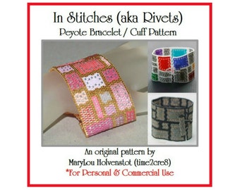 IN STITCHES Peyote Cuff Bracelet Pattern / Beadwoven Jewelry Tutorial / PDF Digital Download / 3 for price of 2 / Patchwork Quilt Quilting
