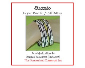 STACCATO Narrow Peyote Bracelet Pattern - Beadwoven Jewelry Tutorial Bonus Pattern Geometric Design Word Chart Graph Instant Download