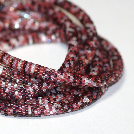 beaded crochet rope necklace Solid burgundy statement necklace