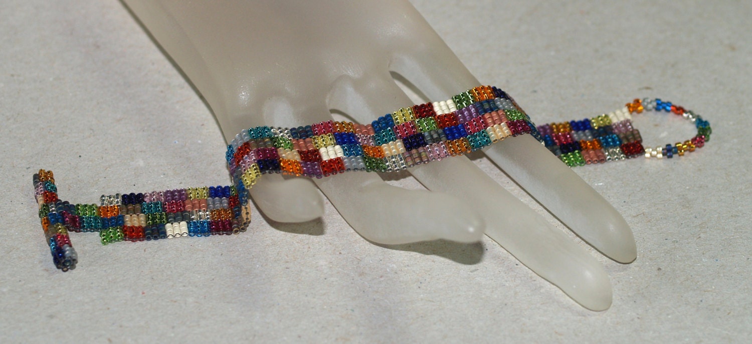 Grandma's Wild Patchwork / Beadwoven Bracelet / Narrow / Jewelry