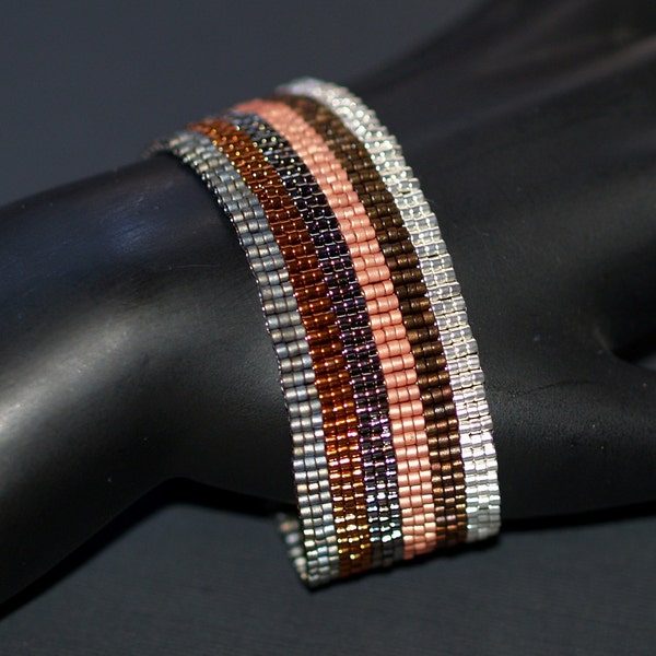 Industrial Neopolitan / Metallic Bracelet Cuff Striped Peyote Beadwoven Jewelry Modern Simple Stylish Unisex Design Beaded Bracelet