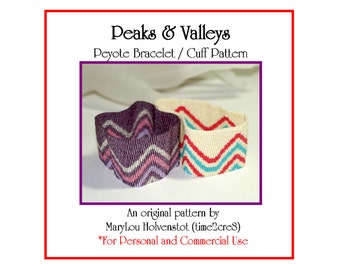 PEAKS & VALLEYS Peyote Cuff Bracelet Pattern / Beadwoven Jewelry Tutorial / PDF Digital Download / 3 for price of 2 / Chevron Lines Repeat
