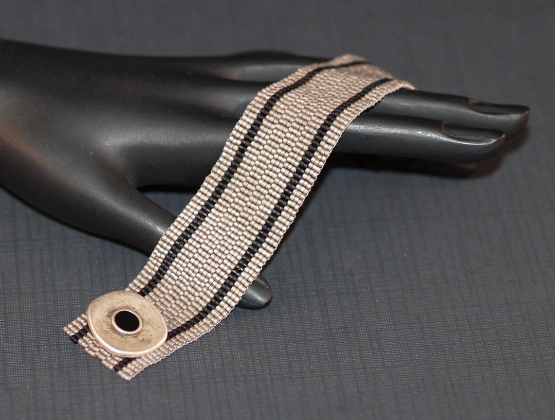 Iron Ore / Peyote Bracelet Beadwoven Cuff Matte Steel Black - Etsy