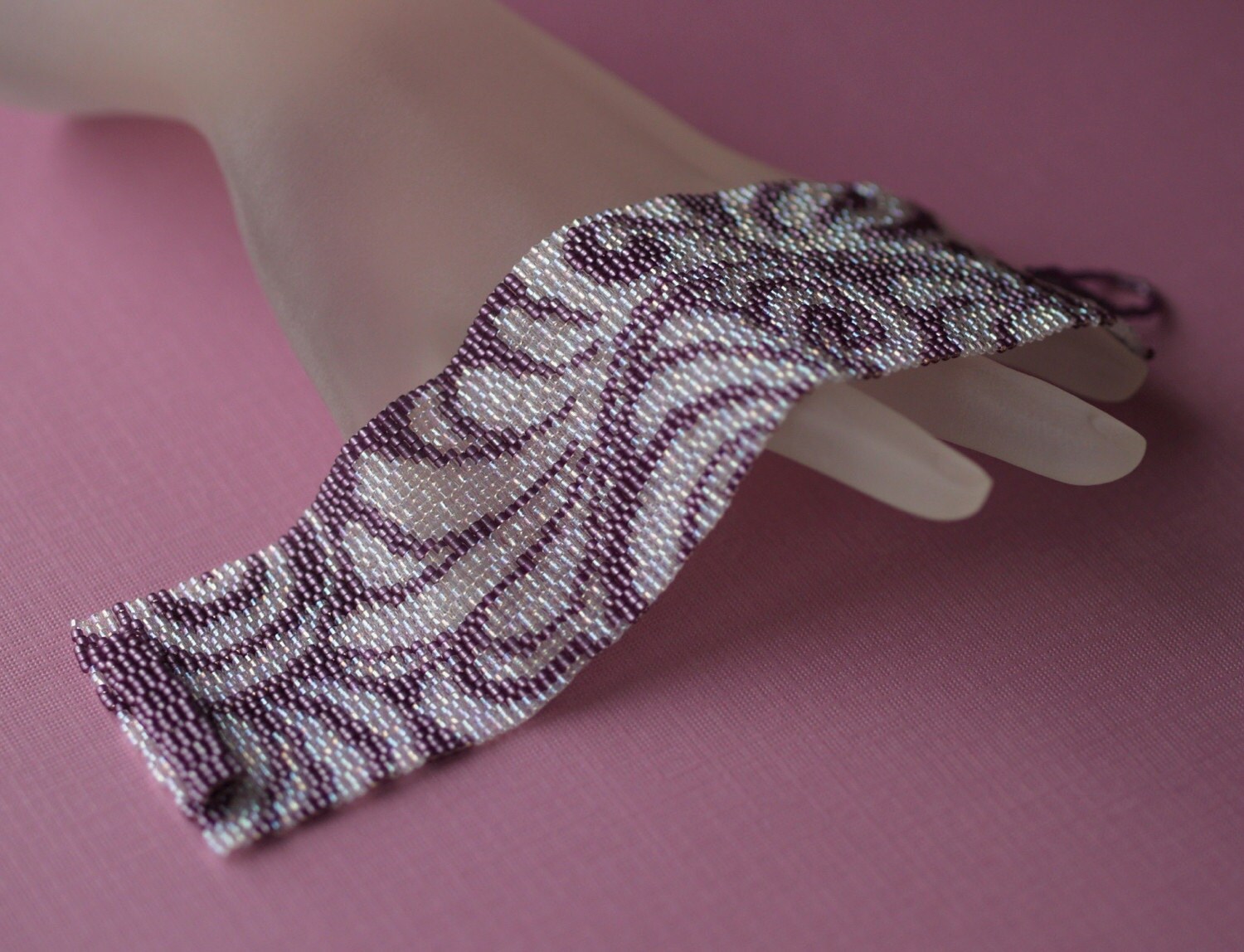 Damask in Grape and Crystal / Wide Beadwoven Peyote Bracelet - Etsy