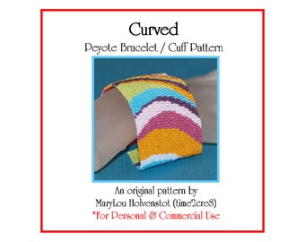 CURVED Peyote Cuff Pattern / Beadwoven Bracelet Jewelry Tutorial Abstract Even Count Multicolor Colorful Bold Colors Instant Download PDF