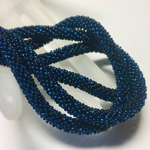 Midnight / Bead Crochet Necklace or Bracelet / Black Lined Royal Blue Seed Beads / Handmade Beaded Jewelry / Dressy Elegant Gift for Her image 5