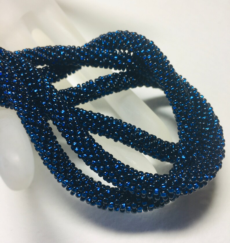 Midnight / Bead Crochet Necklace or Bracelet / Black Lined Royal Blue Seed Beads / Handmade Beaded Jewelry / Dressy Elegant Gift for Her image 5