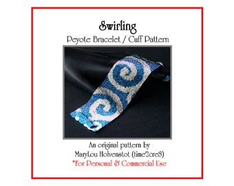 SWIRLING Peyote Cuff Bracelet Pattern / Beadwoven Jewelry Tutorial / PDF Digital Download / 3 for price of 2 / Feminine Abstract Spiral Curl