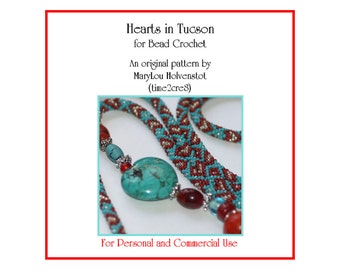 Bead Crochet Pattern / HEARTS in TUCSON / Southwest Colors . Love . PDF . Personal . Commercial . time2cre8 . Romance . Valentine