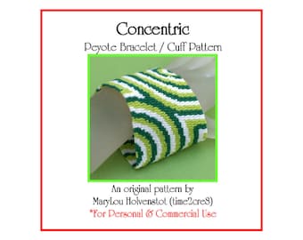 CONCENTRIC Wide Peyote Cuff Pattern - Beadwoven Jewelry Tutorial Circles Lines Hypnotic Geometric Even Count Three Colors Bold Artistic