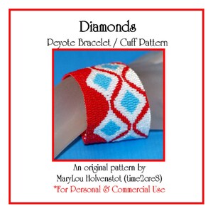 DIAMONDS Peyote Bracelet Pattern - Wide Cuff Beadwoven Jewelry Tutorial Even Count Three Colors Instant Download Bold Mod Colorful Retro