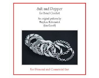 Patrón de crochet de cuentas / SAL y PIMIENTA / Collar blanco y negro de dos colores PDF Personal Comercial Rayas Diamantes Puntos Espiral Moderno