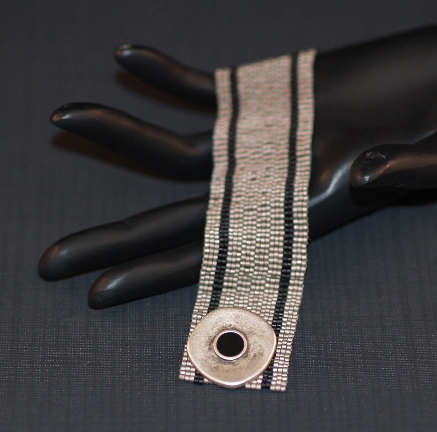 Iron Ore / Peyote Bracelet Beadwoven Cuff Matte Steel Black Etsy