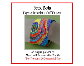 FAUX BOIS Peyote Cuff Bracelet Pattern / Beadwoven Jewelry Tutorial / PDF Digital Download / 3 for price of 2 / Bonus Pattern / Woodgrain