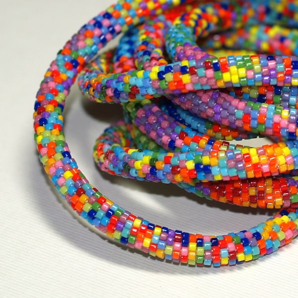 Zuri / Bead Crochet Rope Necklace / Multicolor Colorful Beaded Jewelry / Africa Inspired / Rainbow Color Necklace / Long Statement Necklace