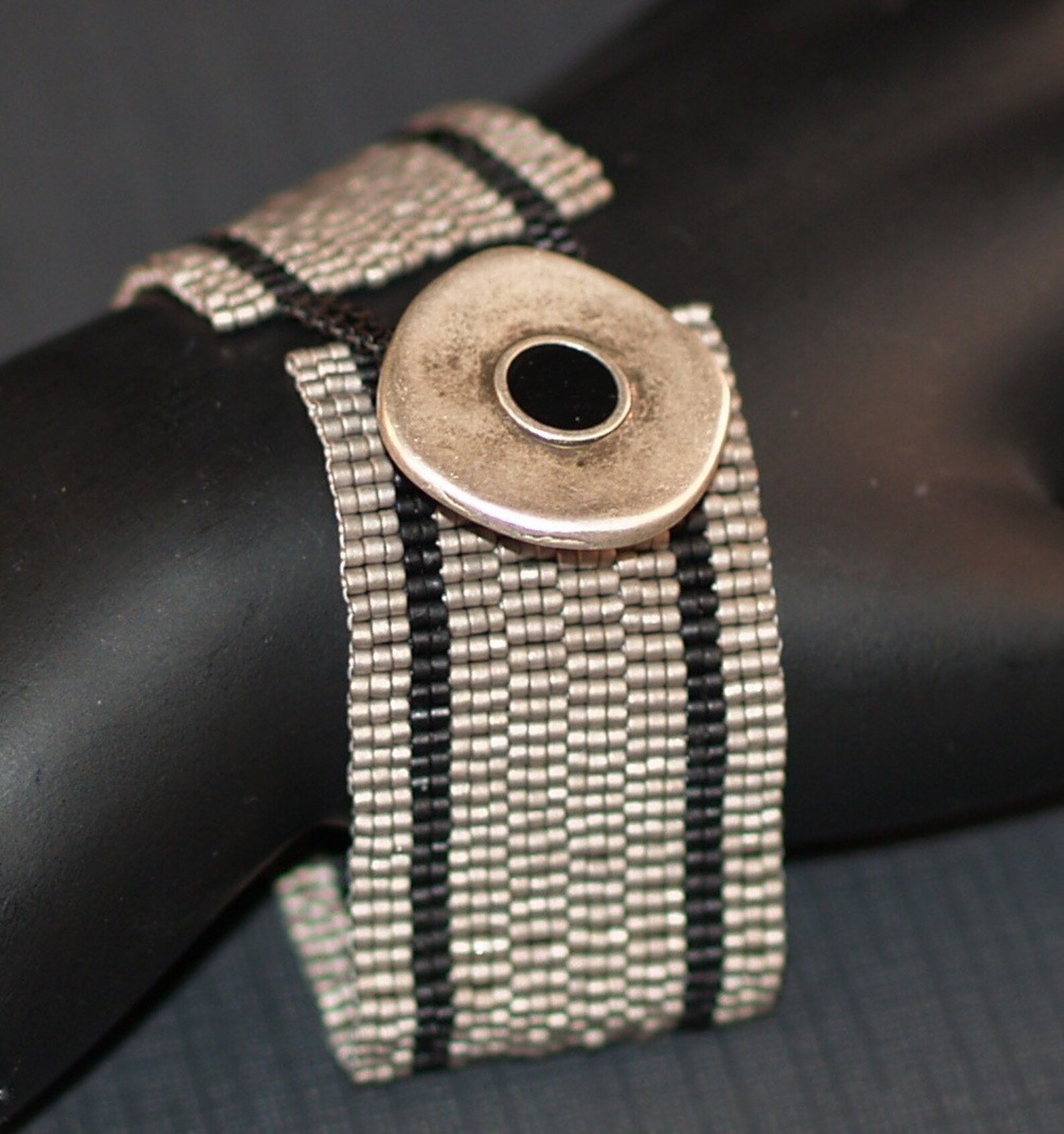 Iron Ore / Peyote Bracelet Beadwoven Cuff Matte Steel Black Etsy