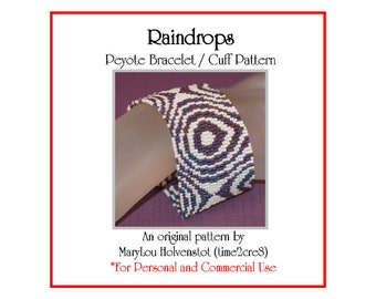 RAINDROPS Peyote Cuff Bracelet Pattern / Beadwoven Jewelry Tutorial / PDF Digital Download / 3 for price of 2 / Repeating Pattern Water Rain