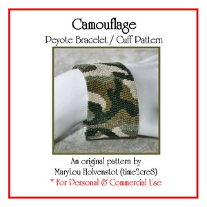 CAMOUFLAGE Peyote Bracelet Pattern Tutorial Army Military Hunting Camo Two Drop Even Count Four Color Design Earthtones Gift for Him or Her