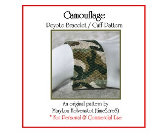 CAMOUFLAGE Peyote Cuff Bracelet Pattern / Beadwoven Jewelry Tutorial / PDF Digital Download / 3 for price of 2 / Army Military Hunting Camo