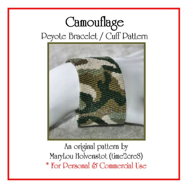 CAMOUFLAGE Peyote Cuff Bracelet Pattern / Beadwoven Jewelry Tutorial / PDF Digital Download / 3 for price of 2 / Army Military Hunting Camo