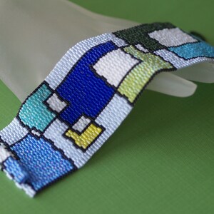 Playing with Blocks / Peyote Bracelet Cuff Wide / Geometric Jewelry / Blues and Greens / Mondrian Inspired / Abstract Retro Bracelet image 3