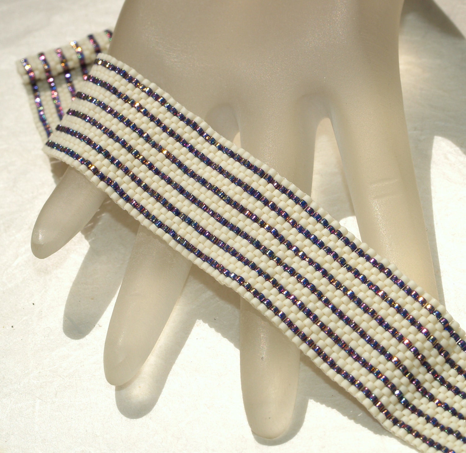 Pinstripes / Beadwoven Peyote Bracelet Cuff / Stripes of Etsy