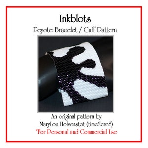 May include: Black and white peyote stitch bracelet cuff pattern called "Inkblots" by MaryLou Holvenstot (time2cre8). *For Personal and Commercial Use*