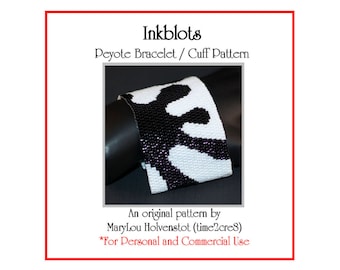 INKBLOTS Peyote Cuff Pattern - Beadwoven Jewelry Tutorial Two Color Even Count Design Fun Funky Abstract Black and White Rorshach Contrast