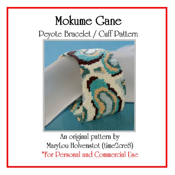 MOKUME GANE Peyote Cuff Bracelet Pattern / Beadwoven Jewelry Tutorial / PDF Digital Download / 3 for price of 2 / Faux Bois Woodgrain Wood