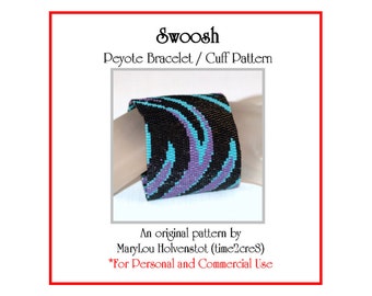 SWOOSH Peyote Cuff Bracelet Pattern / Beadwoven Jewelry Tutorial / PDF Digital Download / 3 for price of 2 / Flames Fire Feather Abstract