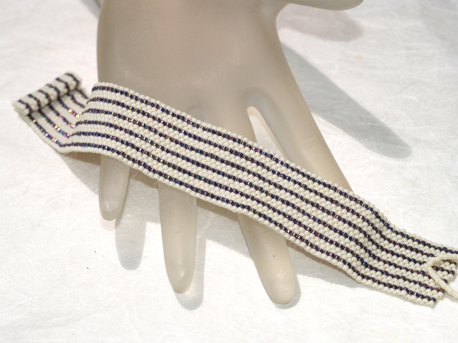 Pinstripes / Beadwoven Peyote Bracelet Cuff / Stripes of Etsy